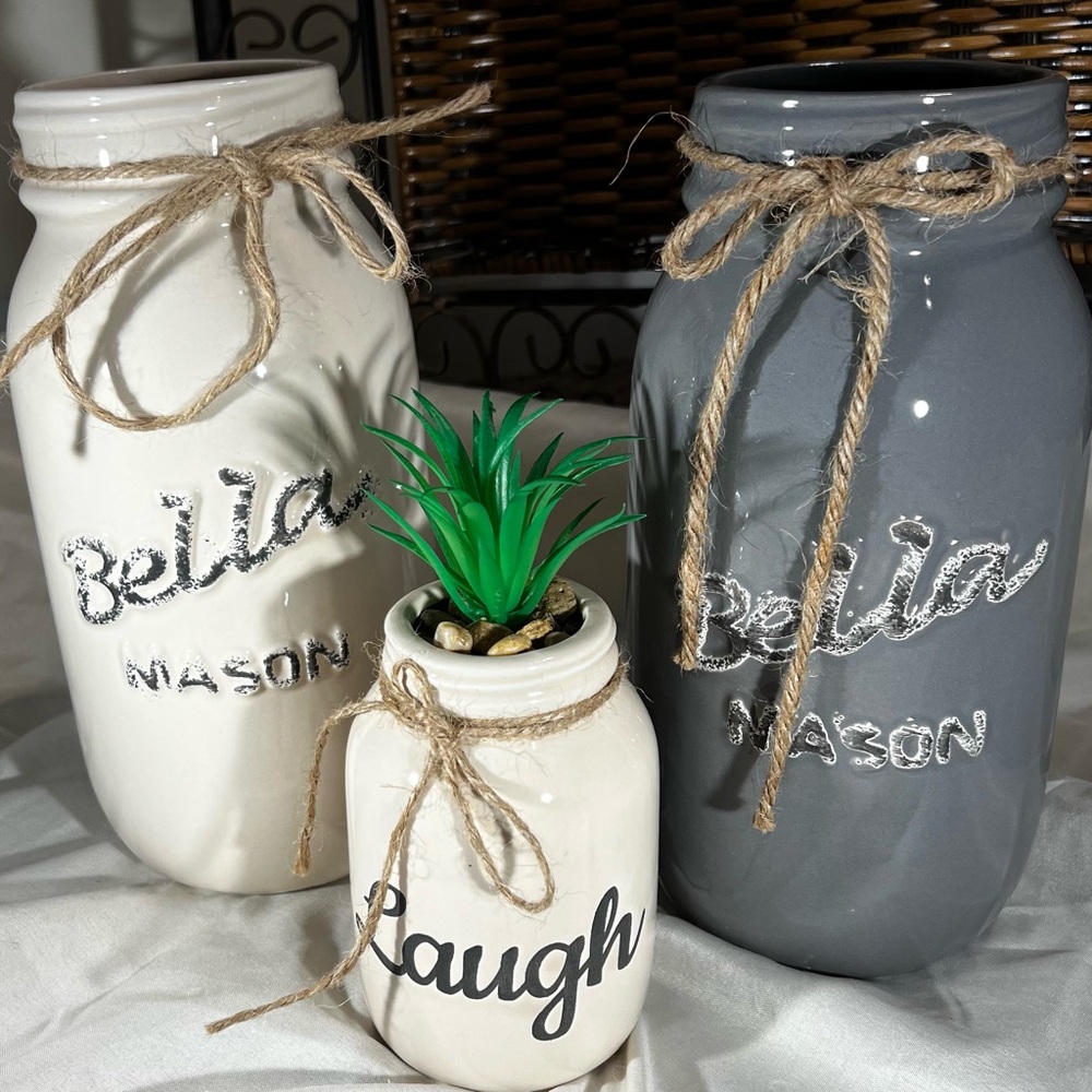 White and Gray Accent‎ Vases with Twine Detail